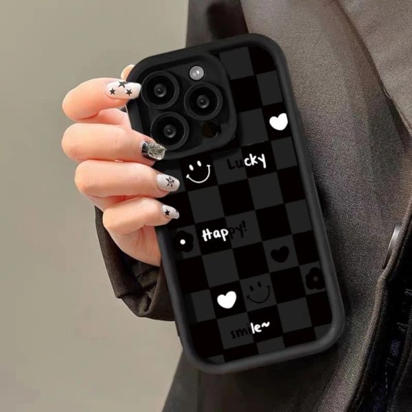 Black Lucky & Happy Checkboard Phone Case