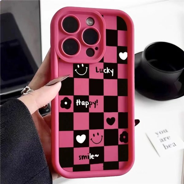 Pink Lucky & Happy Checkboard Phone Case