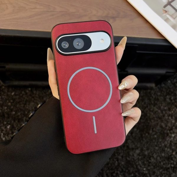 Red Premium Vintage Leather Anti-shock Suction Phone Case