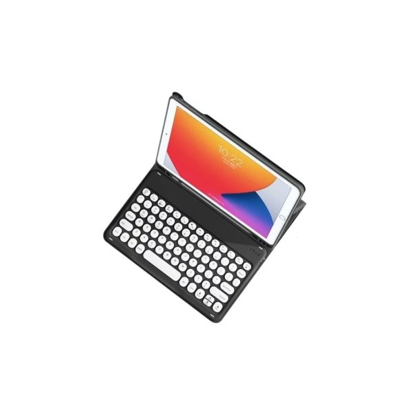 Black Built-in Pen Slot Round Keyboard Key Leather Case Bluetooth Keyboard & Mouse