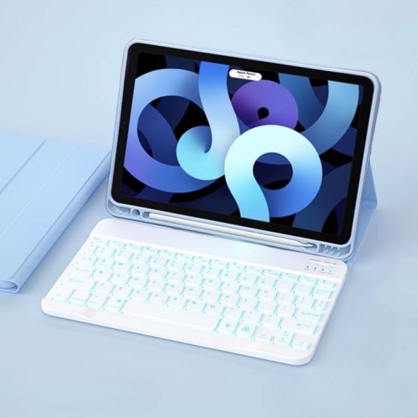 Blue Backlit Keyboard LED 7 Light Colors Built-in Pen Slot Bluetooth Magnetic Keyboard Case
