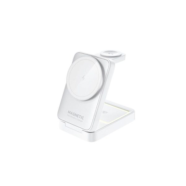 White 3 In 1 15W Foldable Magnetic Wireless Desktop Charger Holder
