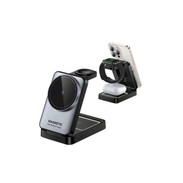 Black 3 In 1 15W Foldable Magnetic Wireless Desktop Charger Holder