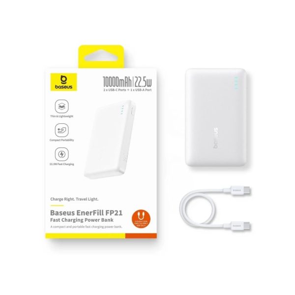 White Baseus FP11 10000mAh 22.5W Fast Charging Power Bank
